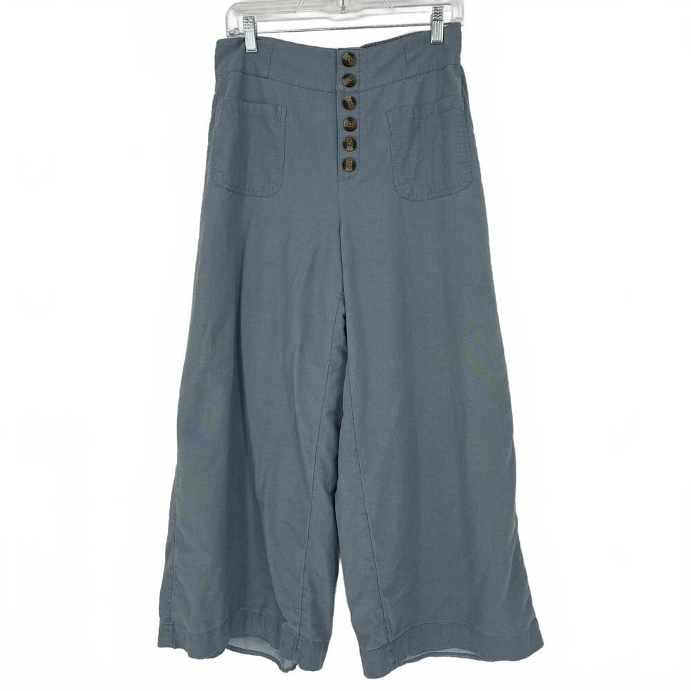 American Eagle Outfitters Wide Leg High-Waist Trousers in Slate Blue